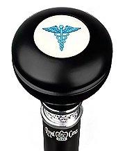 Royal Canes Medical Doctor Flask Walking Stick w/ Black Beechwood Shaft & Pewter Collar