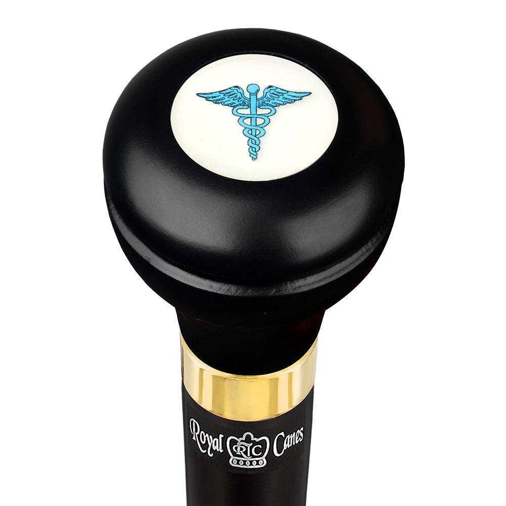 Royal Canes Medical Doctor Flask Walking Stick w/ Black Beechwood Shaft & Pewter Collar