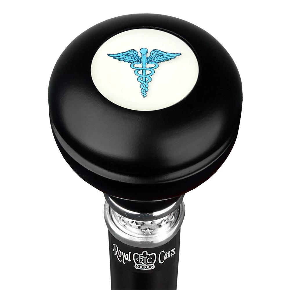 Royal Canes Medical Doctor Knob Walking Stick w/ Black Beechwood Shaft & Pewter Collar
