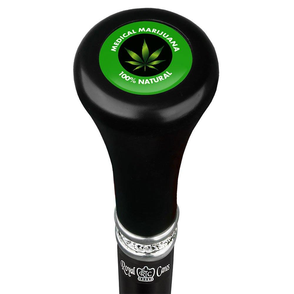Royal Canes Medical Marijuana Flat Top Walking Stick w/ Black Beechwood Shaft & Pewter Collar