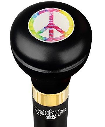 Royal Canes Peace Sign Flask Walking Stick w/ Black Beechwood Shaft & Pewter Collar