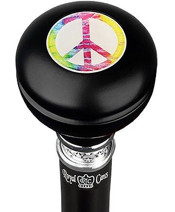 Royal Canes Peace Sign Knob Walking Stick w/ Black Beechwood Shaft & Pewter Collar