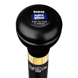 Royal Canes Police Give It Arrest Flask Walking Stick w/ Black Beechwood Shaft & Pewter Collar