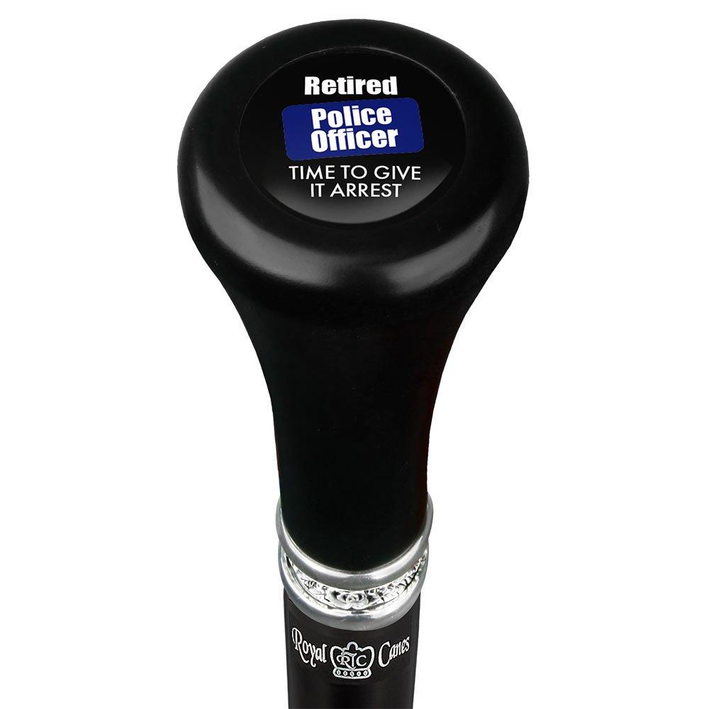 Royal Canes Police Give It Arrest Flat Top Walking Stick w/ Black Beechwood Shaft & Pewter Collar