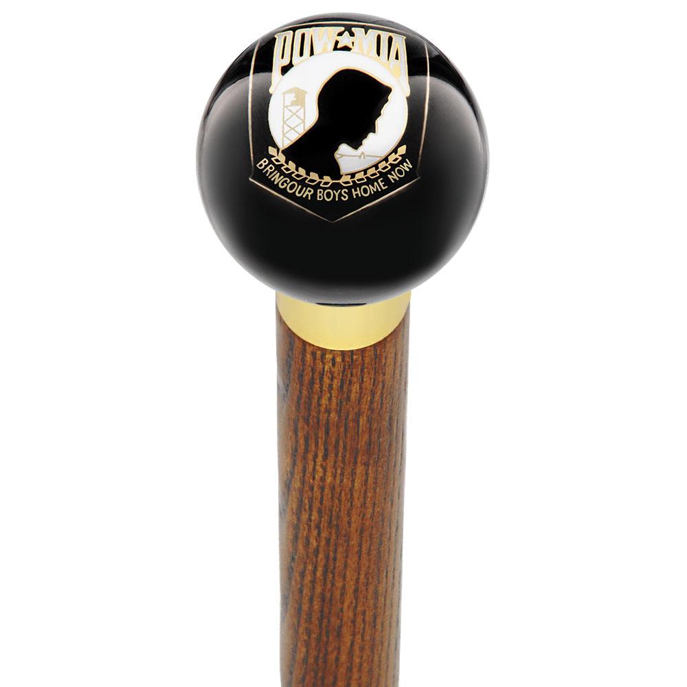 Royal Canes POW-MIA Black Round Knob Cane w/ Custom Color Ash Shaft & Collar