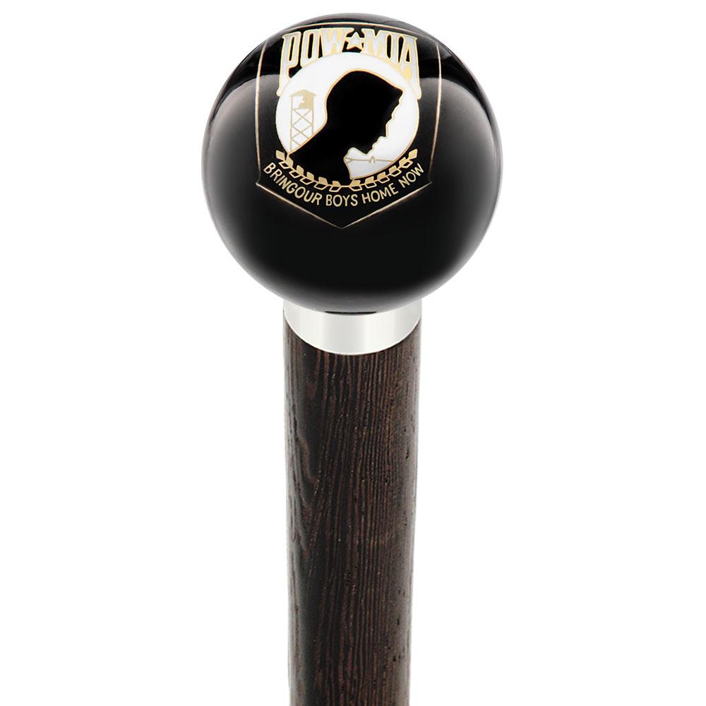 Royal Canes POW-MIA Black Round Knob Cane w/ Custom Wood Shaft & Collar