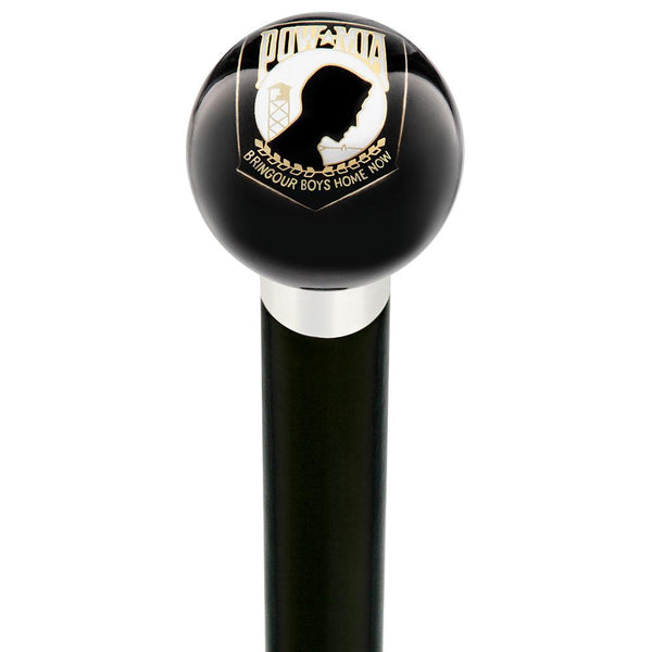 Royal Canes POW-MIA Black Round Knob Cane w/ Custom Wood Shaft & Collar