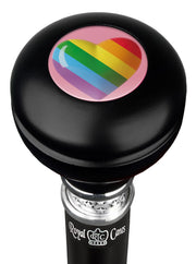 Royal Canes Rainbow Pride Heart Round Knob Walking Stick w/ Black Beechwood Shaft & Pewter Collar