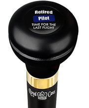 Royal Canes Retired Pilot Flask Walking Stick w/ Black Beechwood Shaft & Pewter Collar