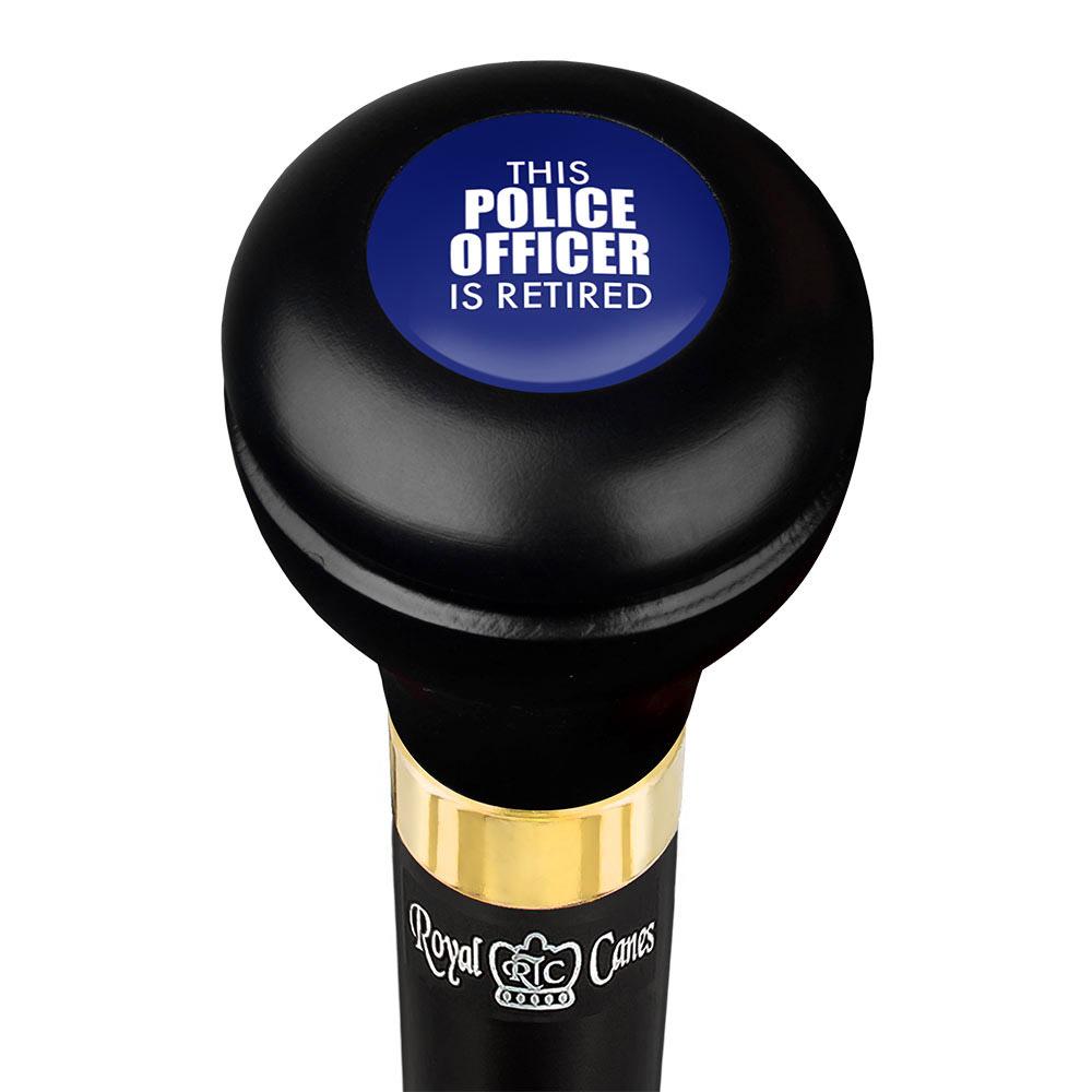 Royal Canes This Police Officer Is Retired Flask Walking Stick w/ Black Beechwood Shaft & Pewter Collar