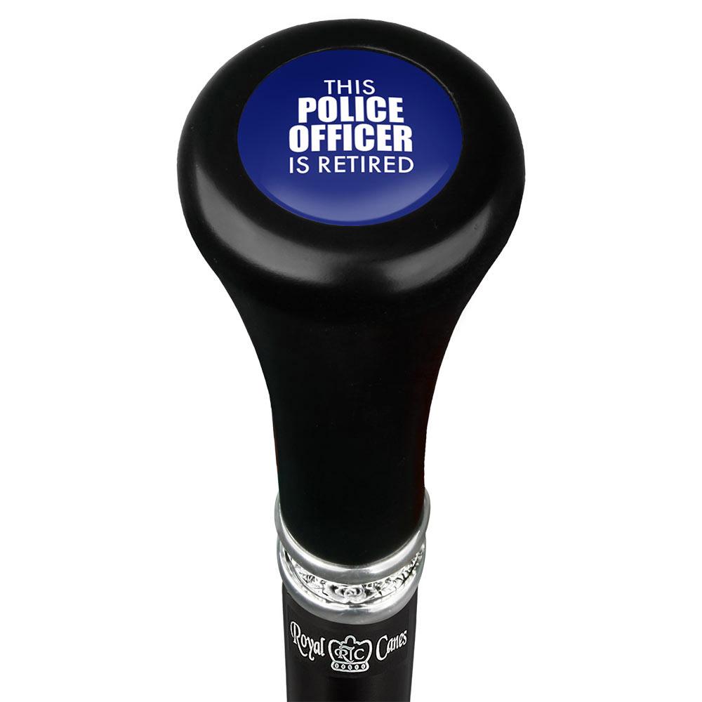 Royal Canes This Police Officer Is Retired Flat Top Walking Stick w/ Black Beechwood Shaft & Pewter Collar