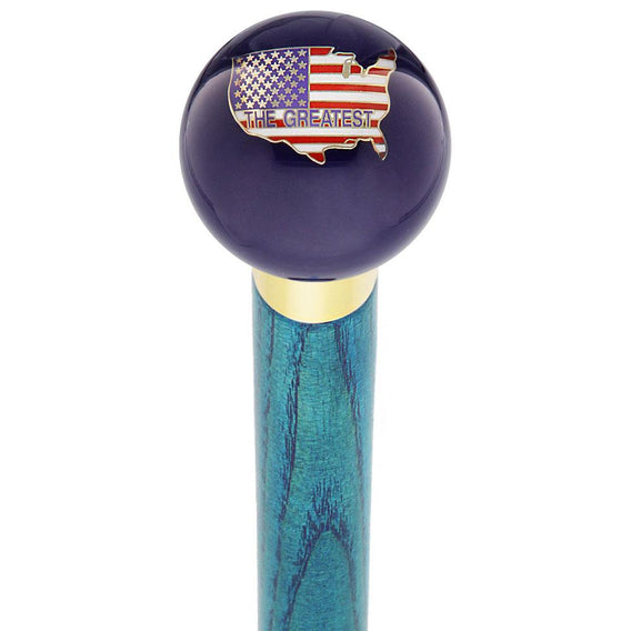 Royal Canes U.S.A Country Flag Translucent Blue Round Knob Cane w/ Custom Color Ash Shaft & Collar