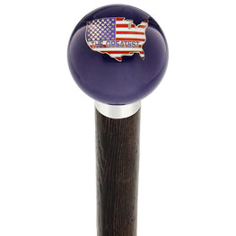 Royal Canes U.S.A Country Flag Translucent Blue Round Knob Cane w/ Custom Wood Shaft & Collar