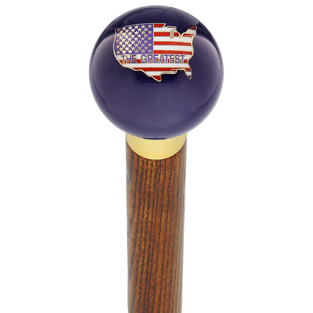 Royal Canes U.S.A Country Flag Translucent Blue Round Knob Cane w/ Custom Wood Shaft & Collar