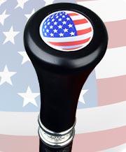 Royal Canes U.S.A Flag Flat Top Walking Stick With Black Beechwood Shaft and Pewter Collar