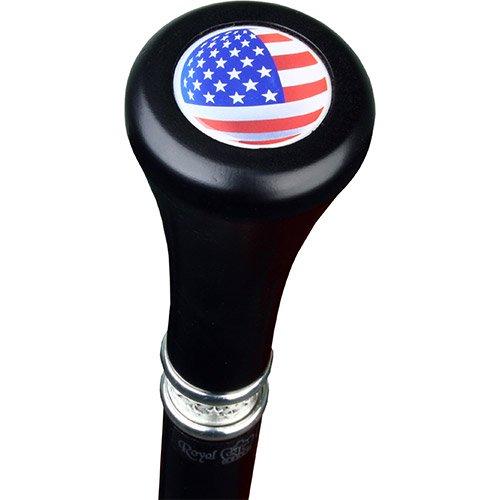 Royal Canes U.S.A Flag Flat Top Walking Stick With Black Beechwood Shaft and Pewter Collar