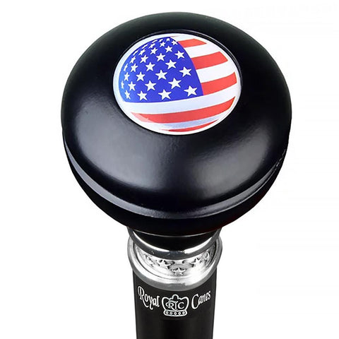 Royal Canes U.S.A. Flag Knob Walking Stick With Black Beechwood Shaft and Pewter Collar
