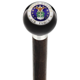 Royal Canes U.S. Air Force Black Round Knob Cane w/ Custom Wood Shaft & Collar