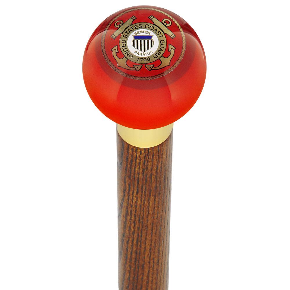 Royal Canes U.S. Coast Guard Red Round Knob Cane w/ Custom Wood Shaft & Collar