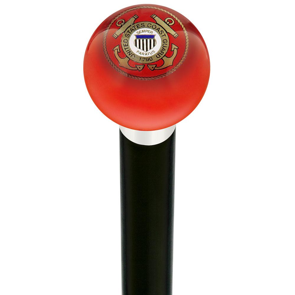 Royal Canes U.S. Coast Guard Red Round Knob Cane w/ Custom Wood Shaft & Collar