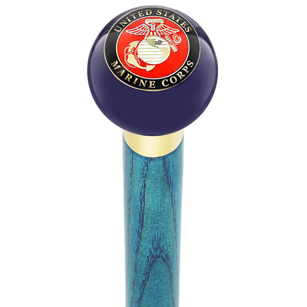 Military U.S. Marine Corps Dark Blue Round Knob Cane with Custom Color