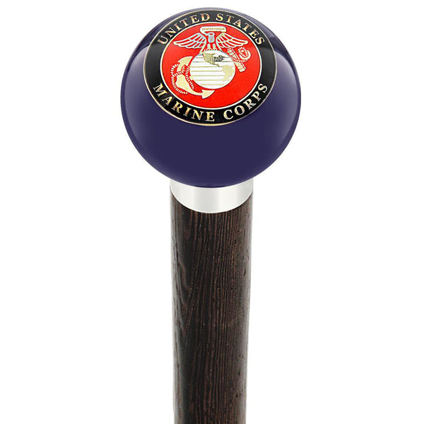 Royal Canes U.S. Marine Corps Dark Blue Round Knob Cane w/ Custom Wood Shaft & Collar