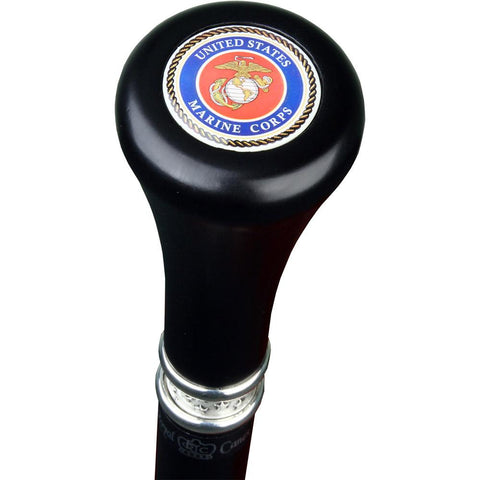 Royal Canes U.S. Marine Corps Flat Top Walking Stick With Black Beechwood Shaft and Pewter Collar
