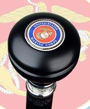 Royal Canes U.S. Marine Corps Knob Walking Stick With Black Beechwood Shaft and Pewter Collar
