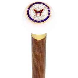 Royal Canes U.S. Navy White Round Knob Cane w/ Custom Color Ash Shaft & Collar