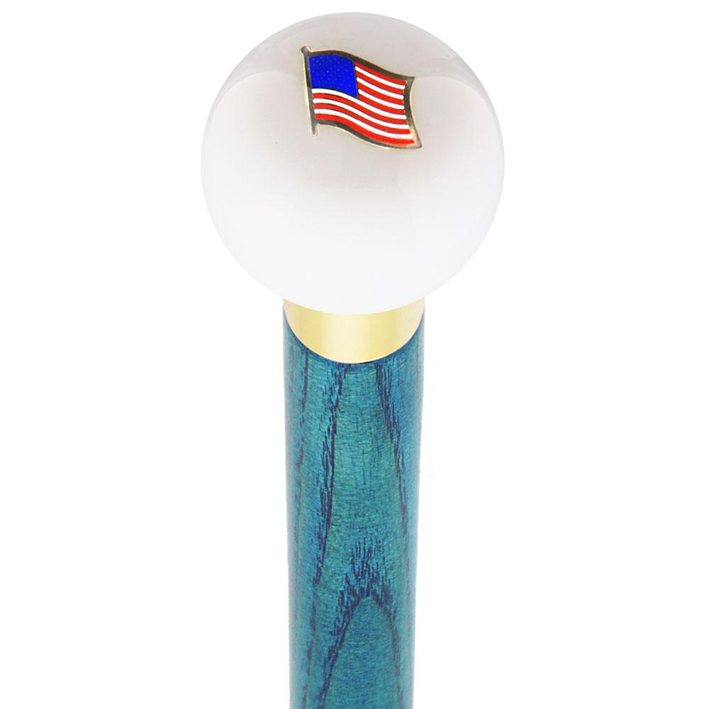 Royal Canes USA Flag White Round Knob Cane w/ Custom Color Ash Shaft & Collar
