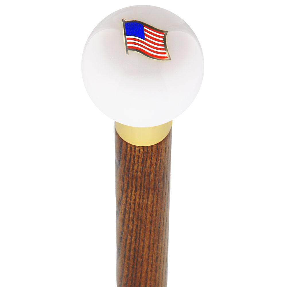Royal Canes USA Flag White Round Knob Cane w/ Custom Color Ash Shaft & Collar