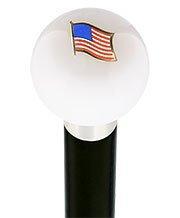 Royal Canes USA Flag White Round Knob Cane w/ Custom Wood Shaft & Collar