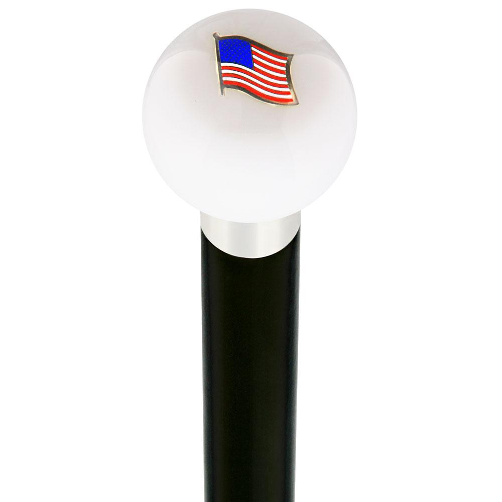 Royal Canes USA Flag White Round Knob Cane w/ Custom Wood Shaft & Collar