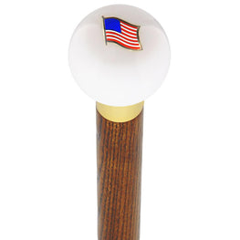Royal Canes USA Flag White Round Knob Cane w/ Custom Wood Shaft & Collar
