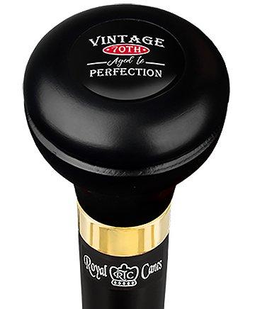 Royal Canes Vintage 70th Birthday Symbol Flask Walking Stick w/ Black Beechwood Shaft & Pewter Collar