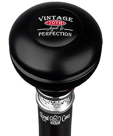 Royal Canes Vintage 70th Birthday Symbol Knob Walking Stick w/ Black Beechwood Shaft & Pewter Collar