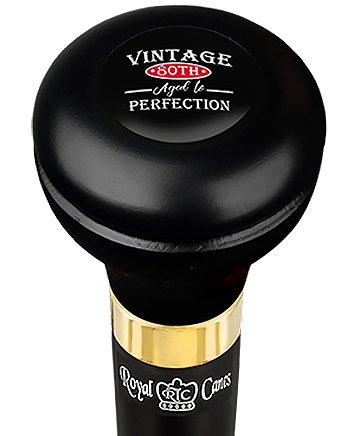 Royal Canes vintage 80th Birthday Symbol Flask Walking Stick w/ Black Beechwood Shaft & Pewter Collar