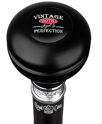 Royal Canes vintage 80th Birthday Symbol Knob Walking Stick w/ Black Beechwood Shaft & Pewter Collar