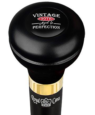 Royal Canes Vintage 90th Birthday Symbol Flask Walking Stick w/ Black Beechwood Shaft & Pewter Collar