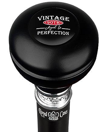 Royal Canes Vintage 90th Birthday Symbol Knob Walking Stick w/ Black Beechwood Shaft & Pewter Collar