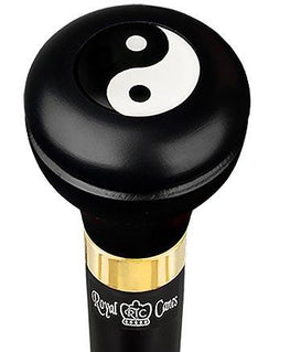 Royal Canes Yin & Yang Symbol Flask Walking Stick w/ Black Beechwood Shaft & Pewter Collar
