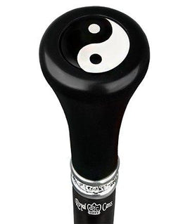 Royal Canes Yin & Yang Symbol Flat Top Walking Stick w/ Black Beechwood Shaft & Pewter Collar
