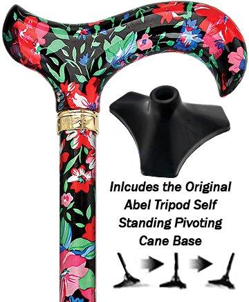 Royal Canes Moonlit Floral Derby-Handle Designer Adjustable Cane w/ Able Tri Pod Base