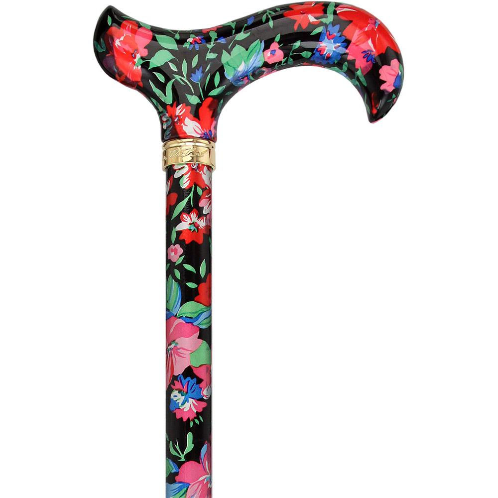 Royal Canes Moonlit Floral Derby-Handle Designer Adjustable Cane w/ Able Tri Pod Base
