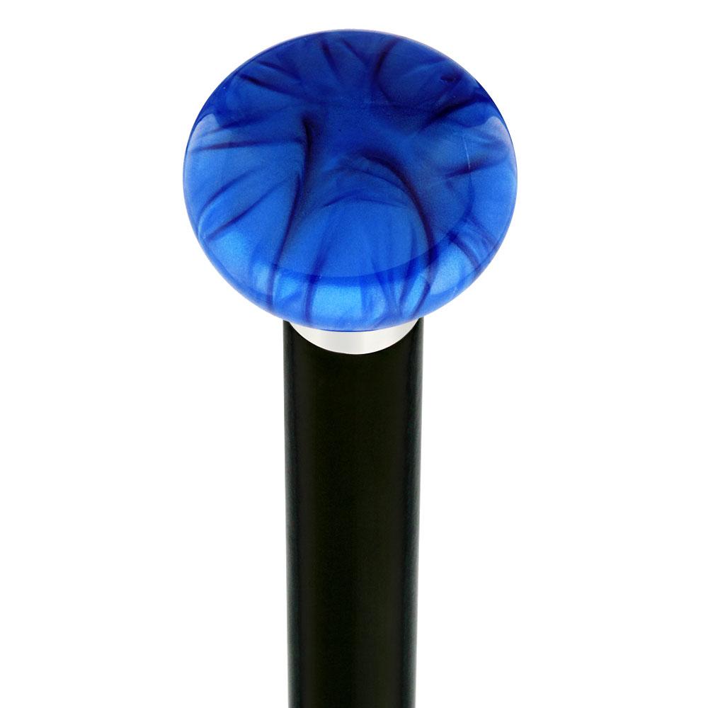 Royal Canes Nostalgia Pearl Blue Flat Top Cane w/ Custom Wood Shaft & Collar