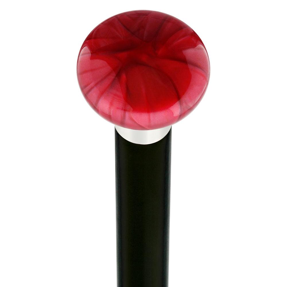 Royal Canes Nostalgia Pearl Red Flat Top Cane w/ Custom Wood Shaft & Collar