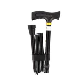 Royal Canes Folding Rechargeable Flashlight - Fritz Handle Walking Cane w/ Black Adjustable Aluminum Shaft