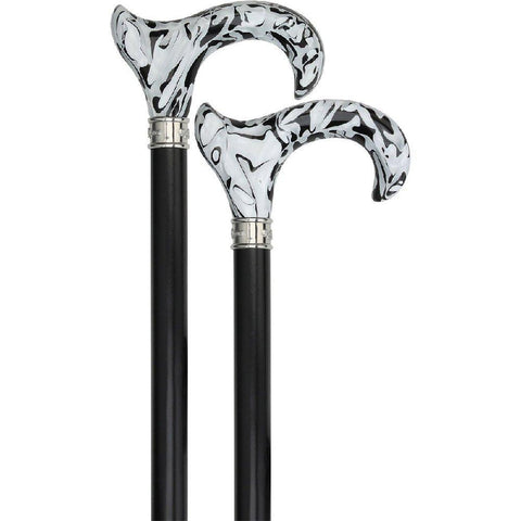 Royal Canes Black Onyx Swirl Ergonomic Handle Walking Cane With Black Beechwood Shaft and Embossed Collar