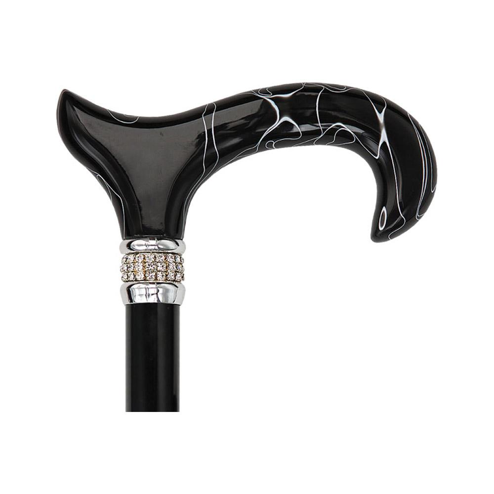 Royal Canes Black Pearlz Folding Adjustable Designer Derby Walking Cane with Rhinestone Collar