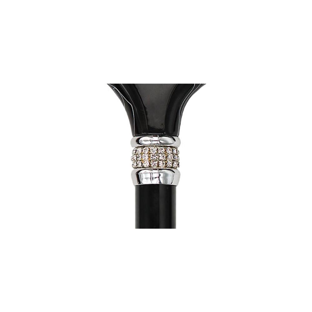 Royal Canes Black Pearlz Folding Adjustable Designer Derby Walking Cane with Rhinestone Collar
